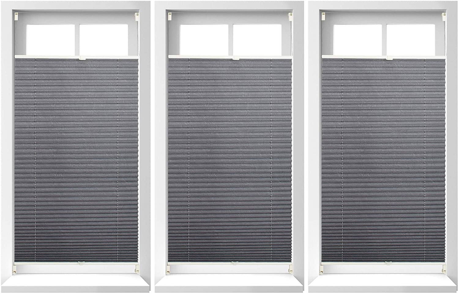 3X Pleated Blind Klemmfix Without Drilling, Translucent Blind Blind Grey Fo