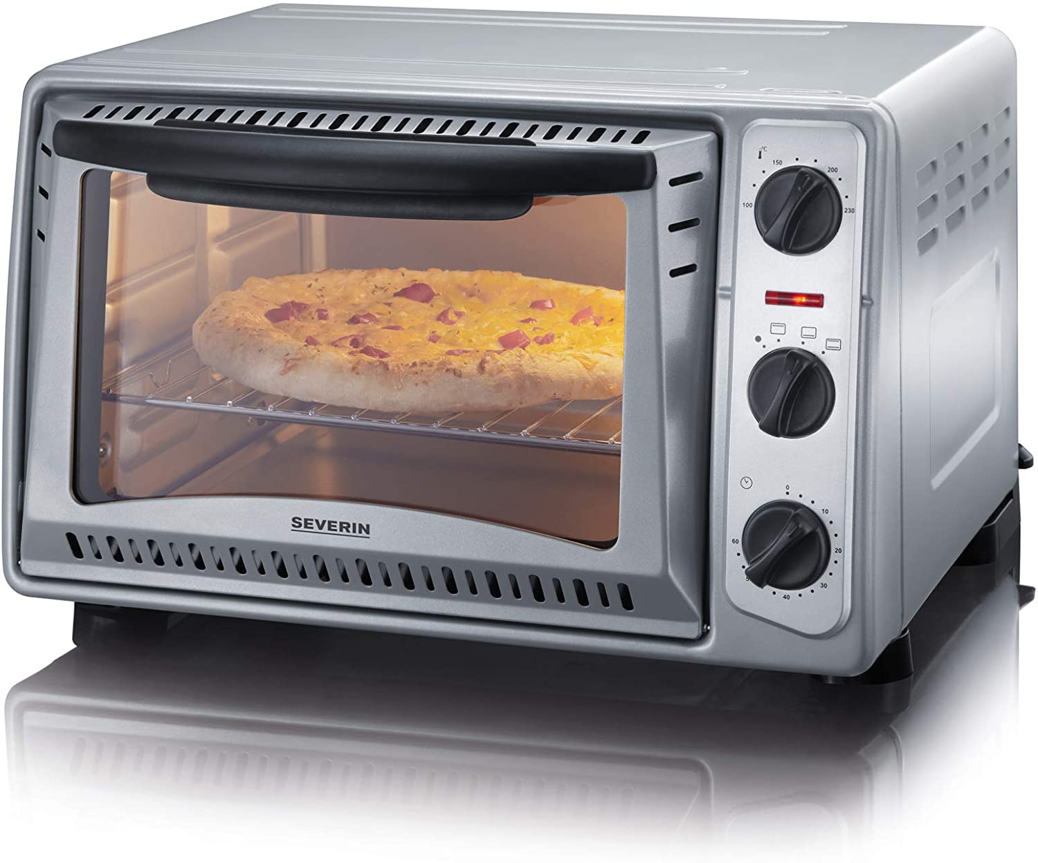 Severin Elektronikgeräte GmbH Severin TO 2045 Baking and Toast Oven, 43 cm, Versatile for the Preparation of Pizza, Fries, Roasts or Casseroles, for Baking Cakes/Silver