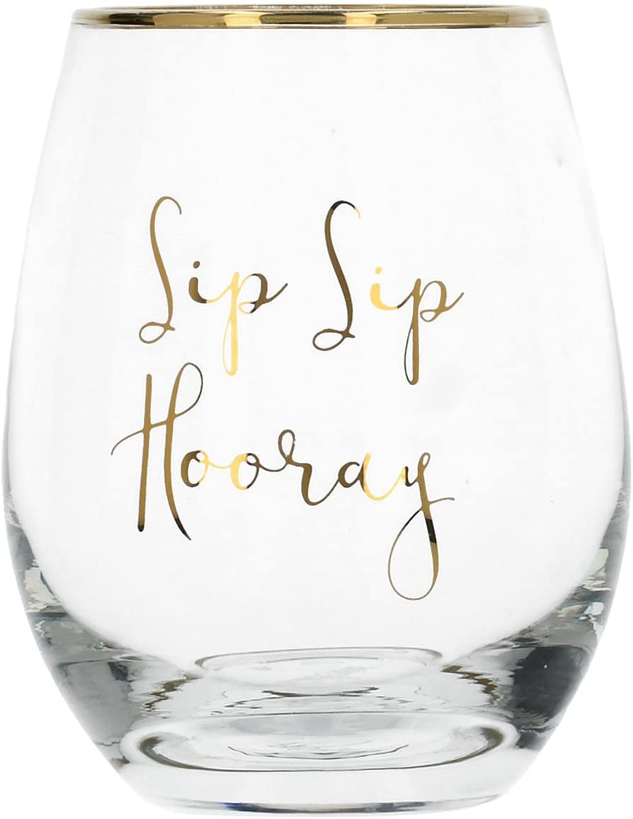 \'AVA & I Modern Gold Rim 575 ml Stemless Wine Glass – \"Sip Sip Hooray