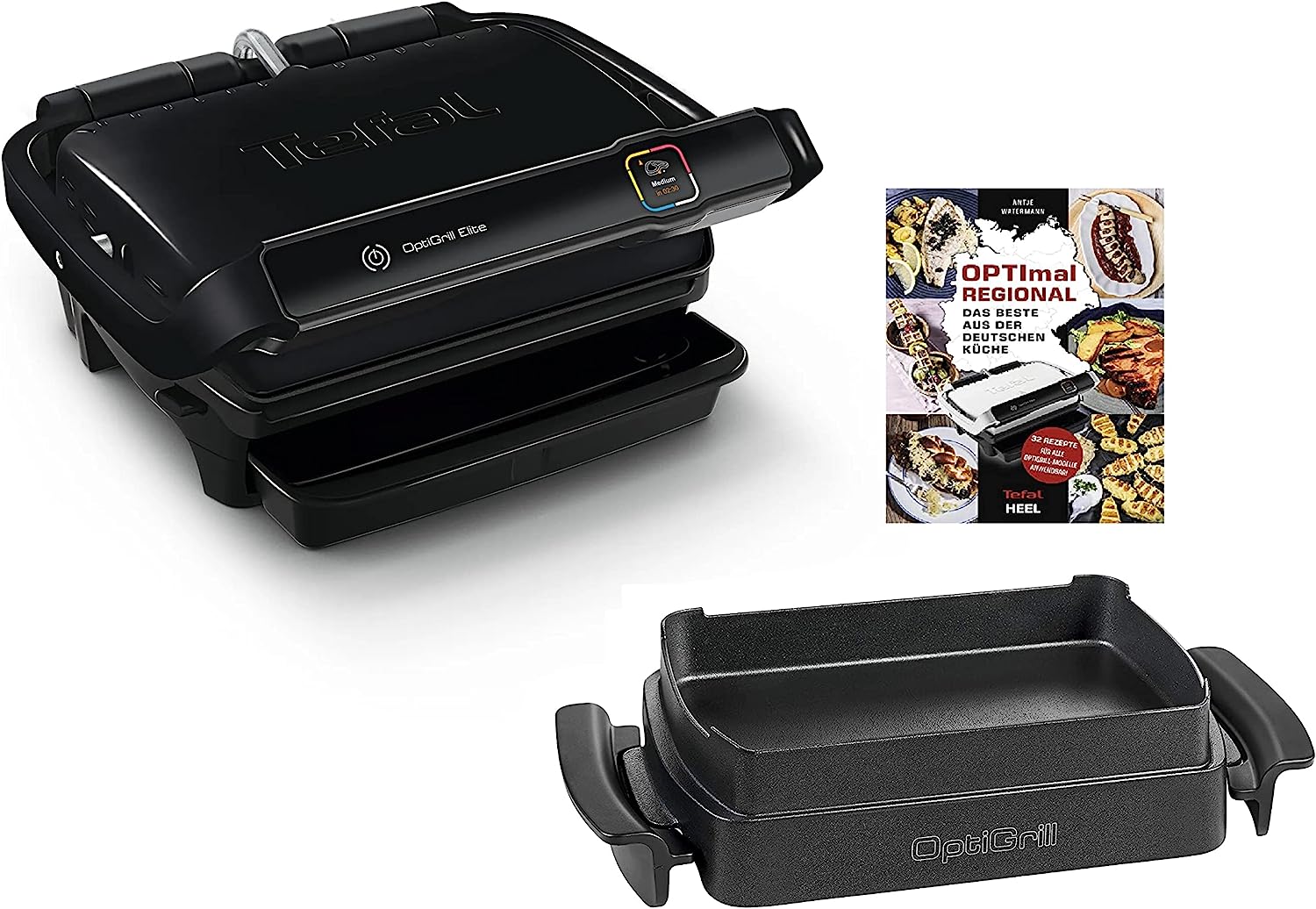 Tefal Optigrill Elite Contact Grill I 2000 Watt I With Snacking & Baking Baking Bowl + Recipe Book I Indoor & Outdoor Grill I 12 Automatic Programs I Touch Display I Stainless Steel I Ideal Grilling Results