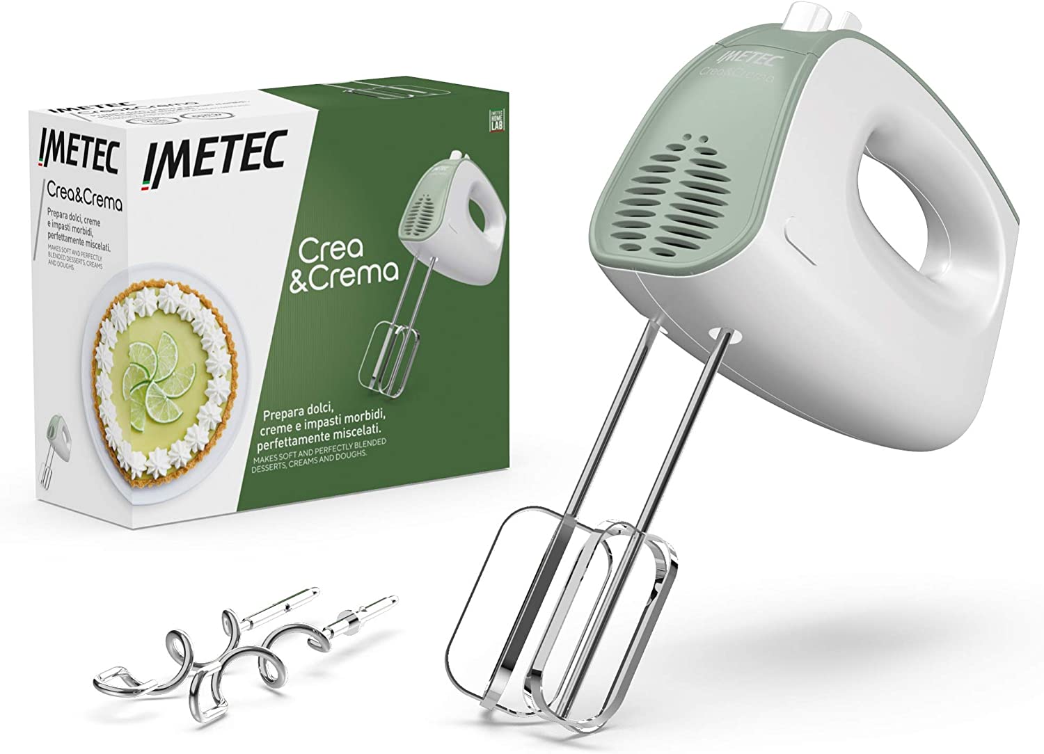 Imetec Crea & Crema Extra Long Whisk for Sweet Doughs and Whipped Cream Stainless Steel Dough Hook 5 Speeds Turbo Function Ergonomic Design 500W