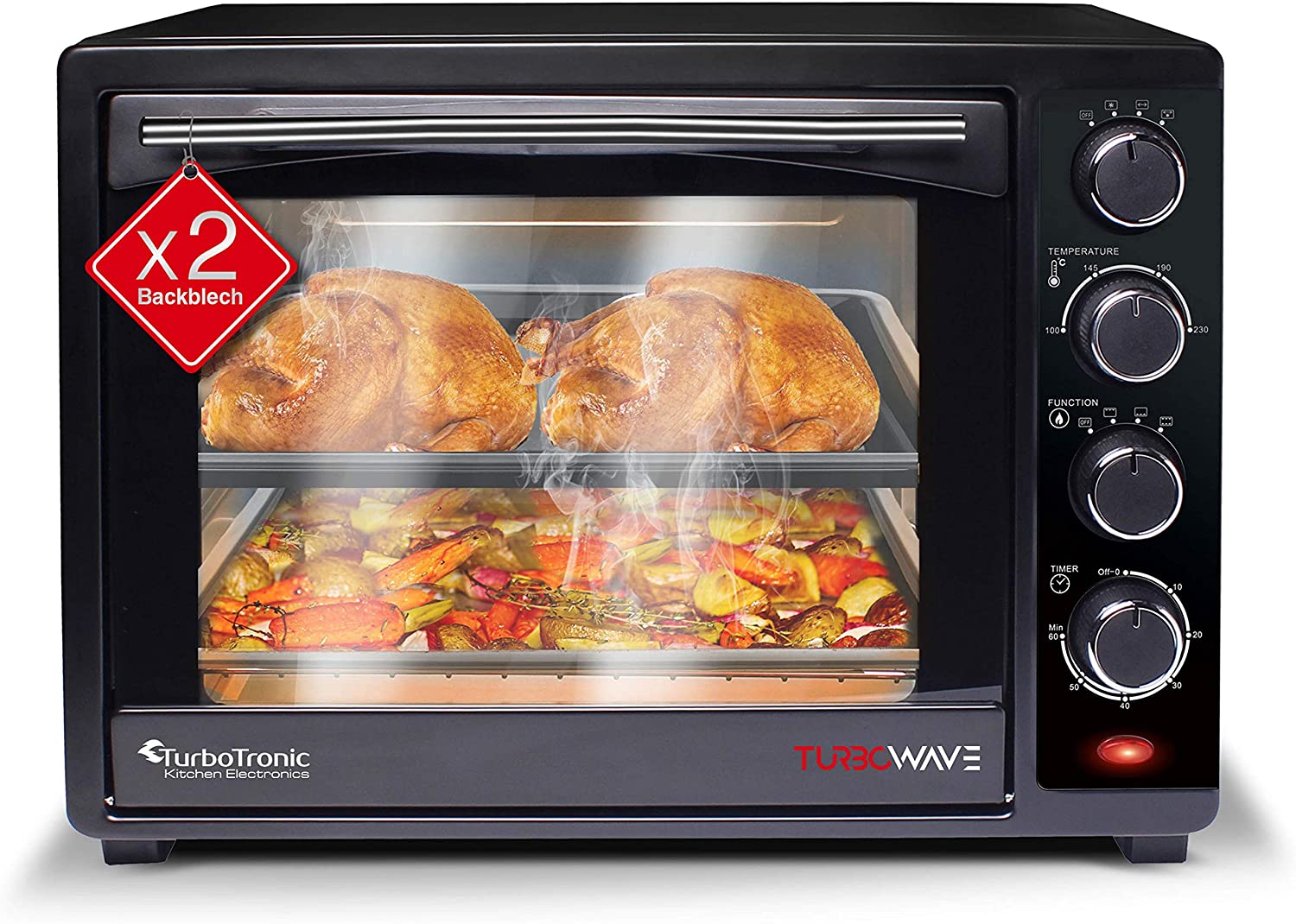 TurboTronic By Z-LINE TurboTronic Mini Oven with Double Glazed Electric Grill Pizza Oven with Timer Function