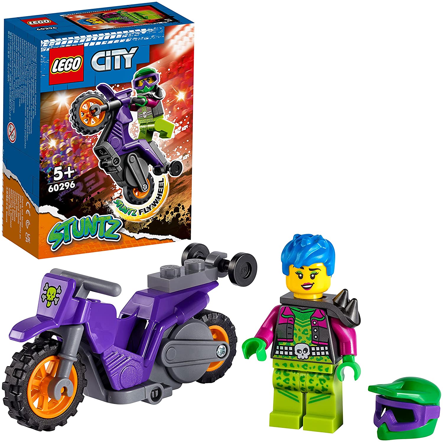 LEGO 60296 City Stuntz Wheelie-Stuntbike Set mit Schwungradantrieb, Motorra
