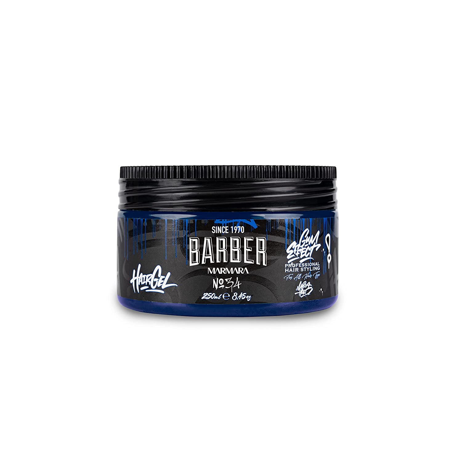 BARBER MARMARA No.34 Hair Styling Gel 250ml - Haargel Herren - Starker Halt - Kein Verkleben und ohne Rückstände - Alkohol Frei - Frischer Duft - Hair Gel - wet hair look - gummy Effect, ‎blau