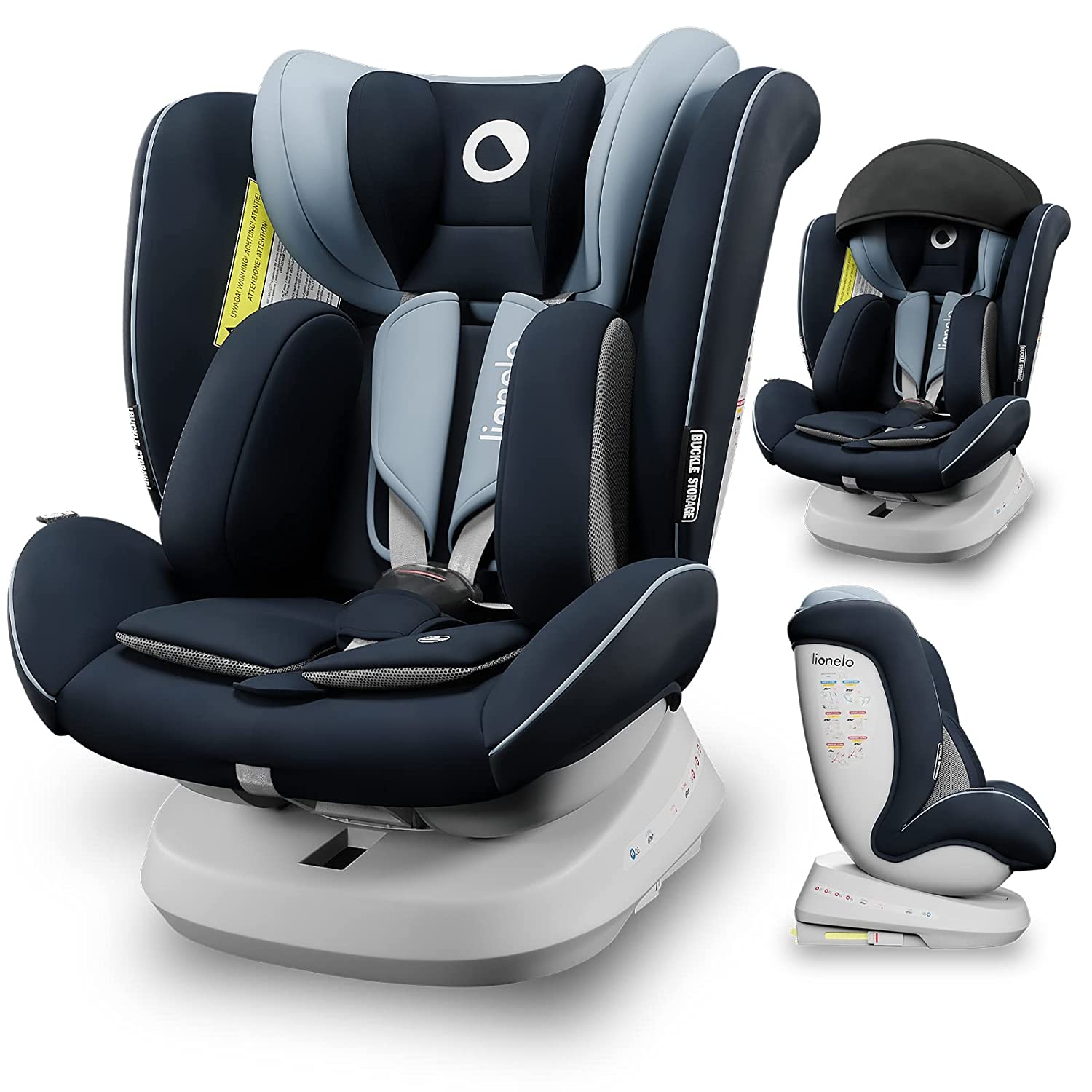 LIONELO Bastiaan ONE Child Seat from Birth 0-36 kg Isofix Top Tether 360 Degree Rotating Backwards Forward Side Protection 5-Point Seat Belts Dri-Seat (Blue)