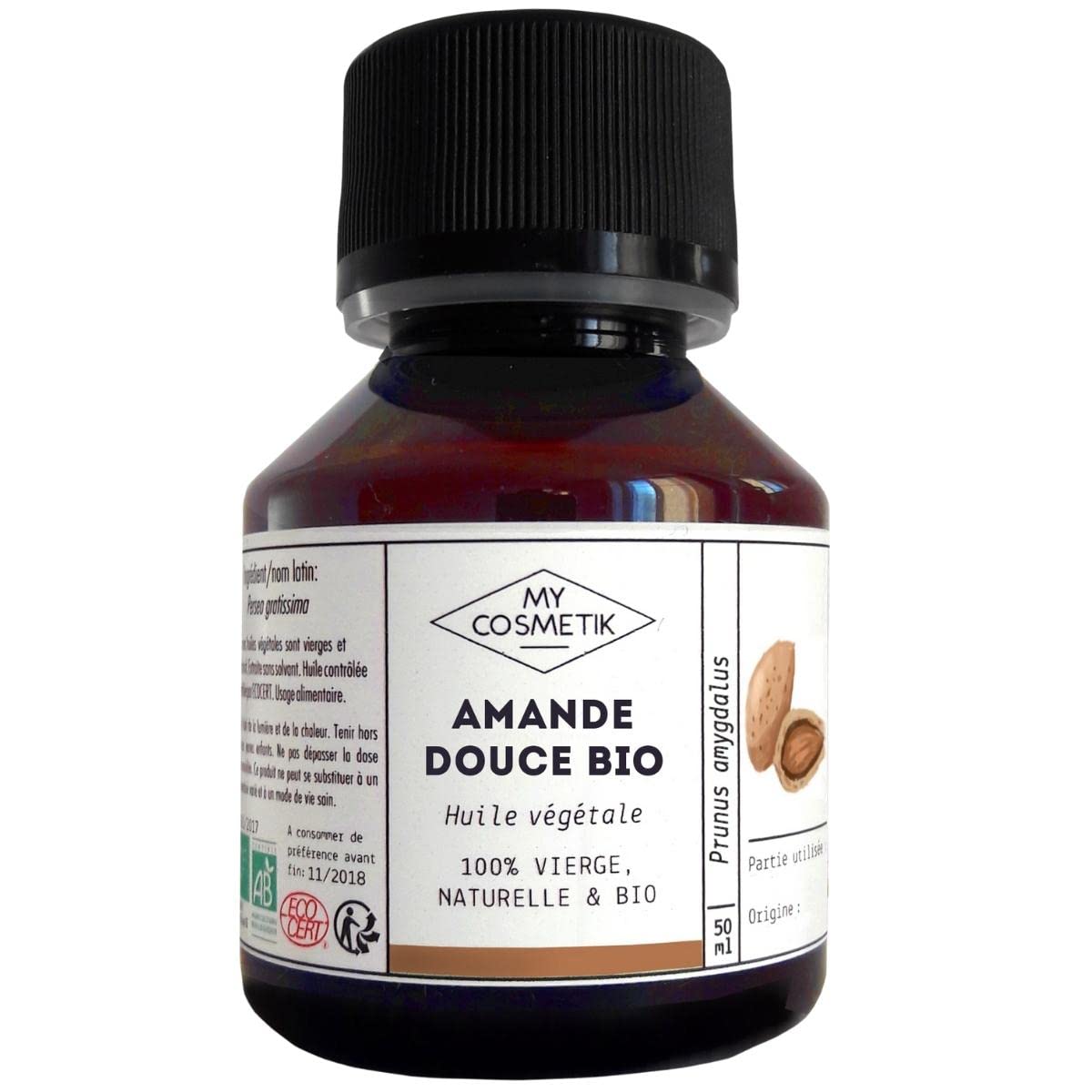 MY COSMETIK - Sweet Almond Vegetable Oil - Organic - 100% Pure and Natural - Protective and Nourishing - 10 ml