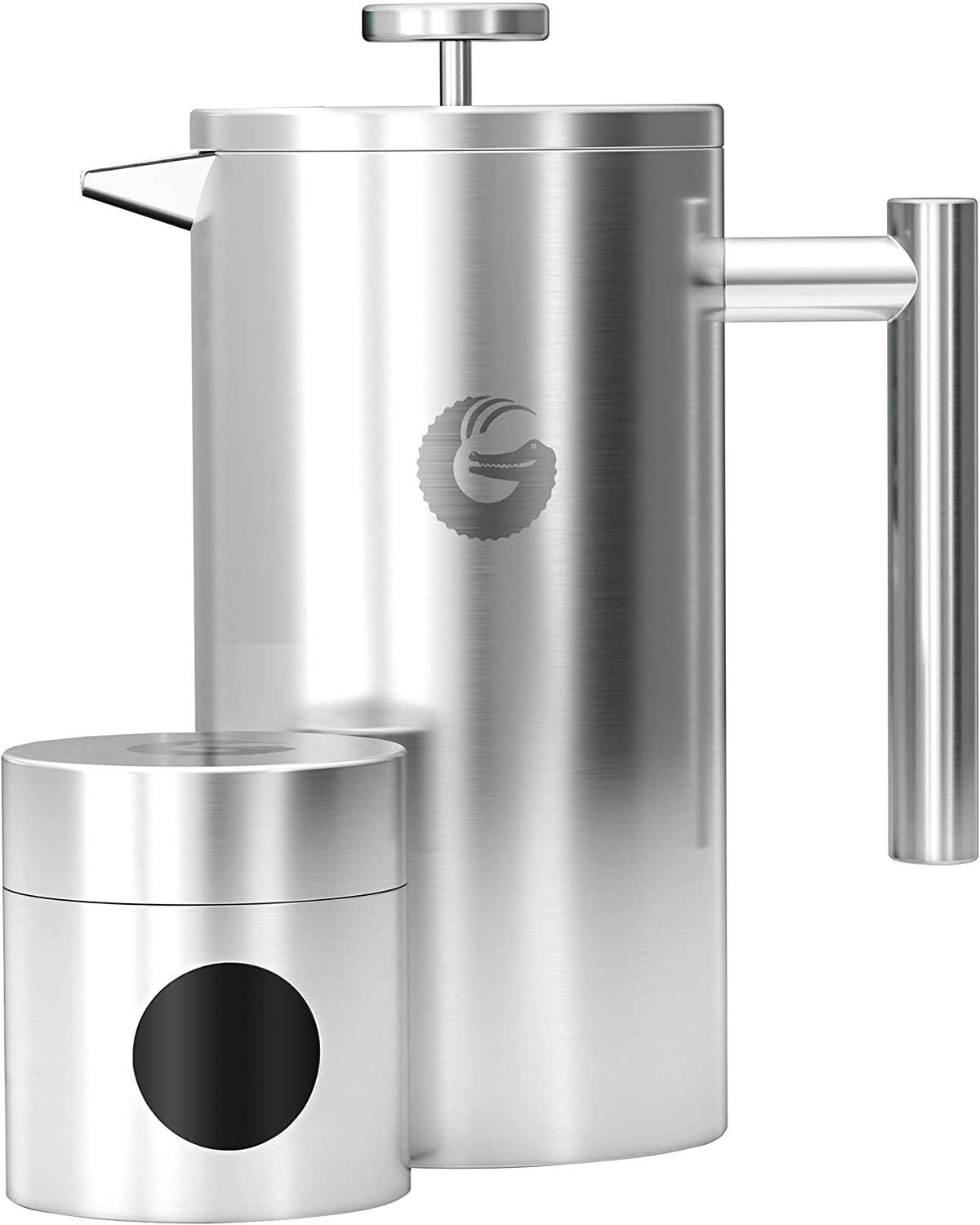 Coffee Gator French Press / Coffee Maker / Tea Maker 1 Litre Double Walled French Press to Keep Coffee Warm for Longer, Coffee Pot in Matt Grey With Mini Coffee Tin, 1l