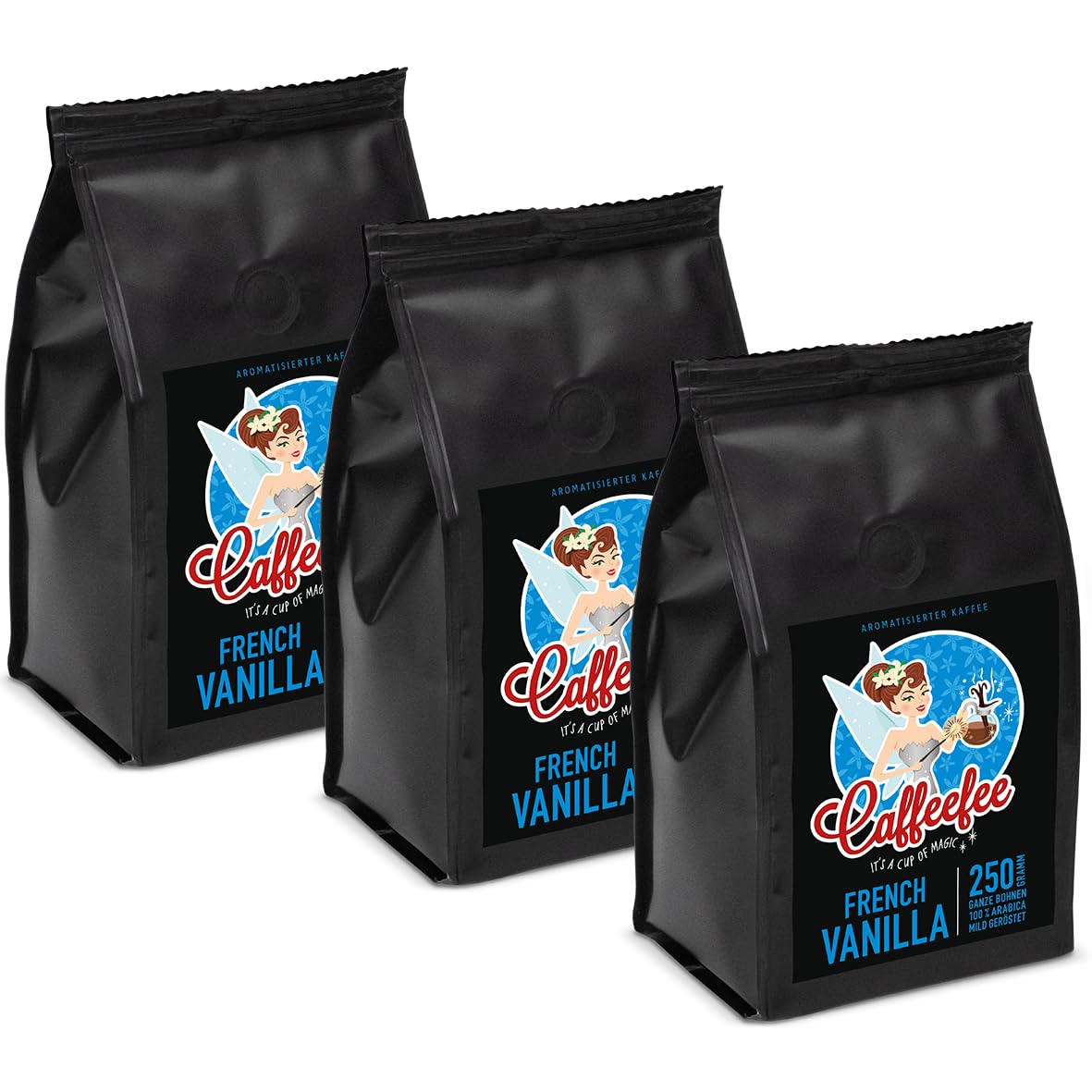 Caffeefee French Vanilla Beans 3 x 250g Flavored Roasted Coffee