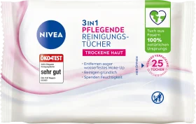 Make-up remover wipes 3-in-1 nourishing, 25 pieces