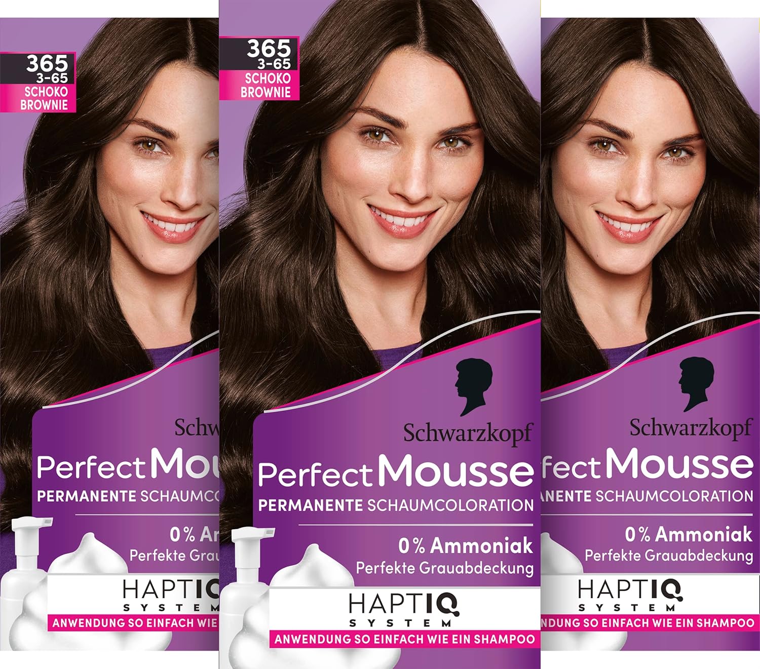 Schwarzkopf Perfect Mousse Permanent Foam Coloration 365/3-65 Chocolate Brownie (93 ml), Hair Color with Perfect Gray Coverage, Coloration for Intensive Care and Radiant Shine