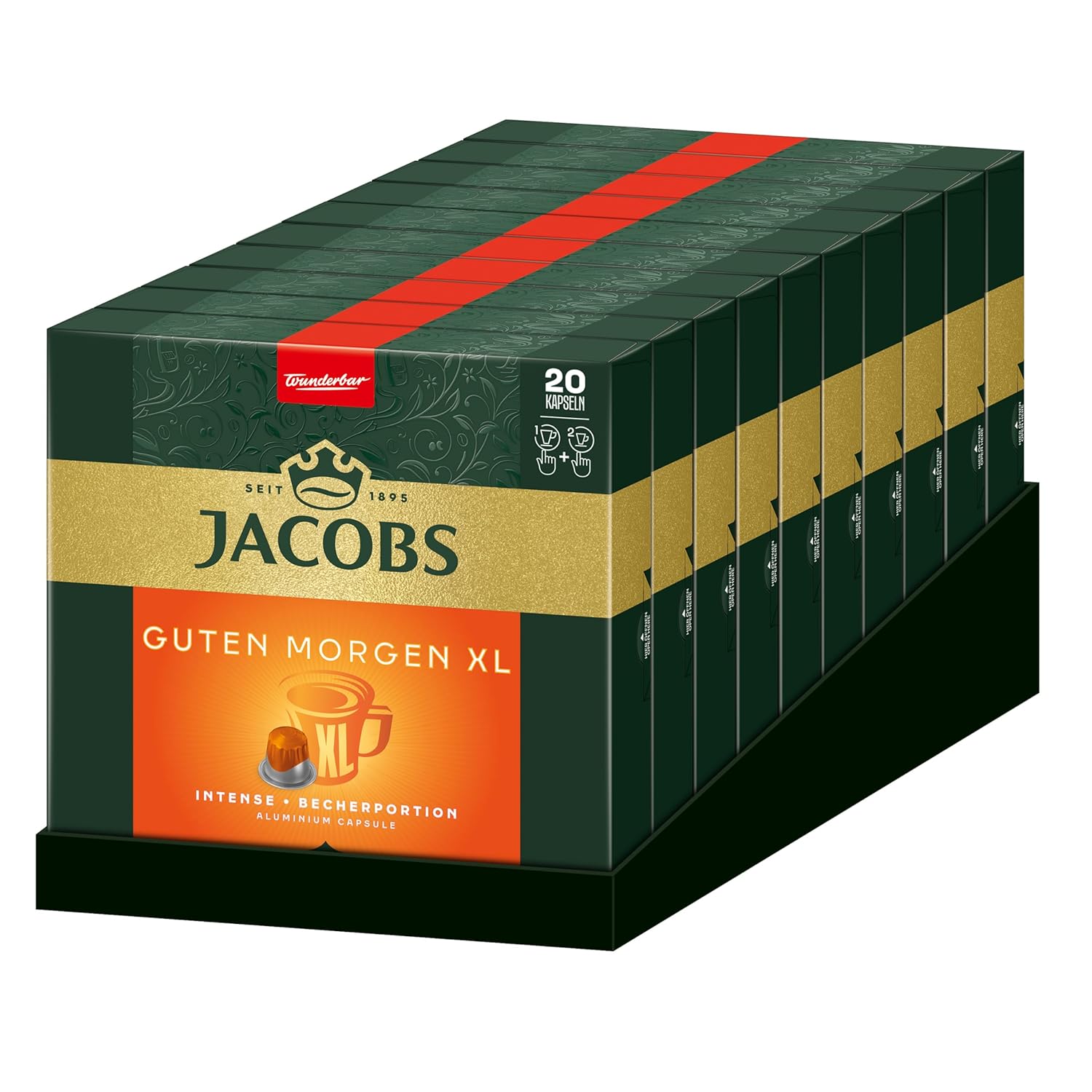 Jacobs Coffee Capsules Good Morning XL, Nespresso* Compatible Capsules, Intesiver Coffee, Intensity 8/12, Pack of 200 (10 x 20 Drinks)