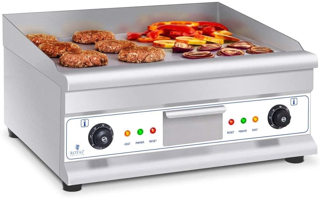 Royal Catering RCG 60H2 Electric Table Grill Double Grill Plate Length 60 cm 2 x 3,200 W Smooth Heating Surface 2 Heating Zones Splash Guard and Drain Device