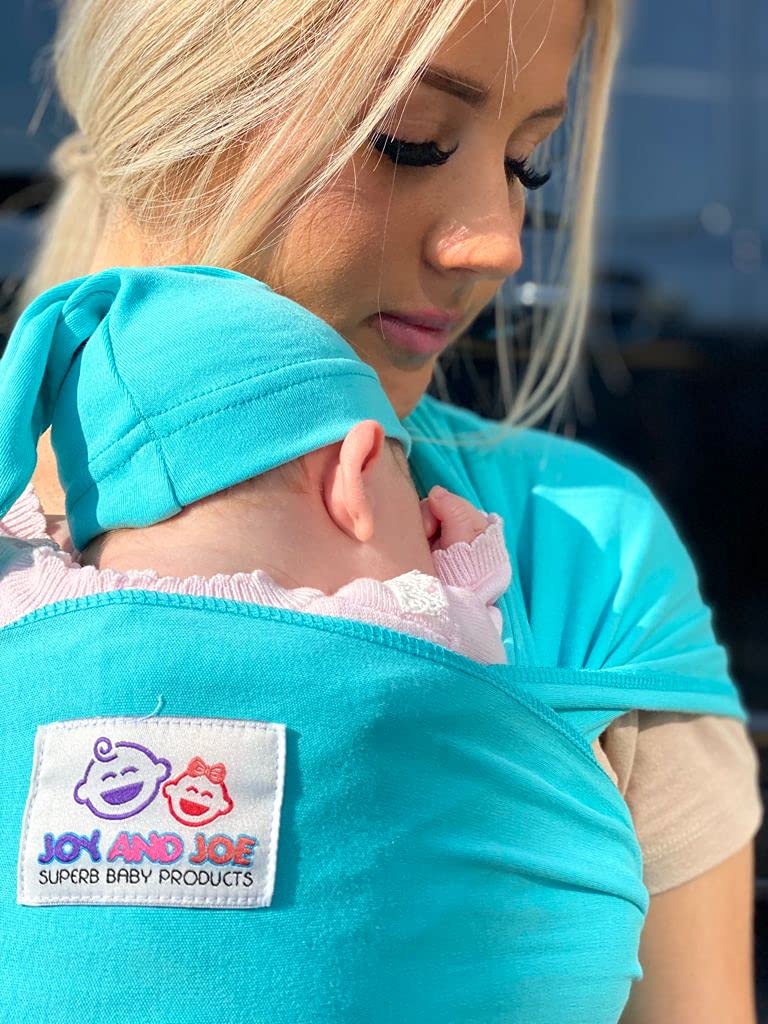 Joy and Joe Organic Stretchy Baby Carrier Sling Premium Carrier Bag Tested in the UK by Joy and Joe® Suitable from Birth to 16kg with Hat, Bag and Coloured Instructions (Teal Green)