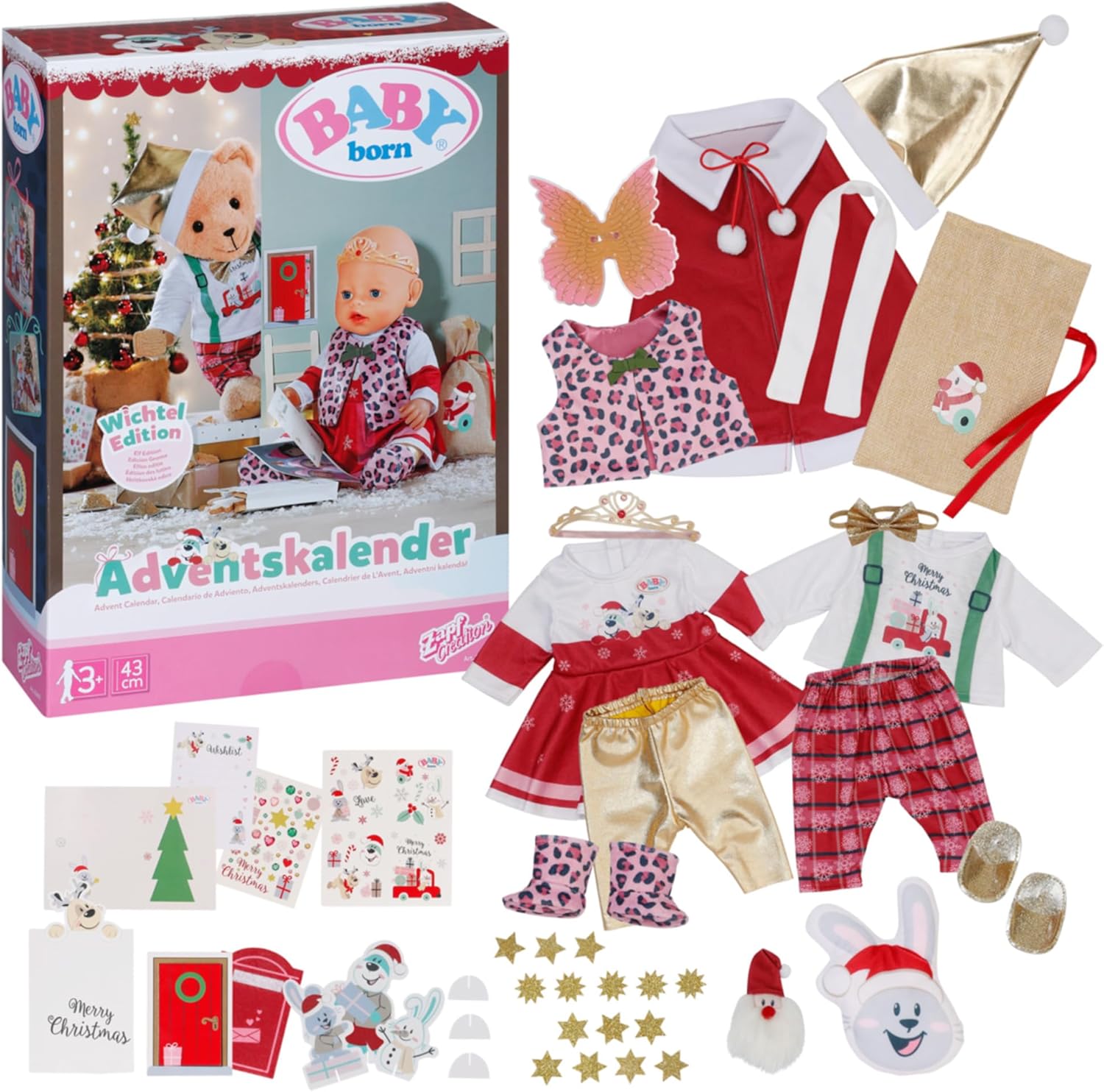 BABY born Zapf Creation Advent Calendar with 24 Surprises, Doll Clothes and Accessories for 43 cm Dolls, 836101