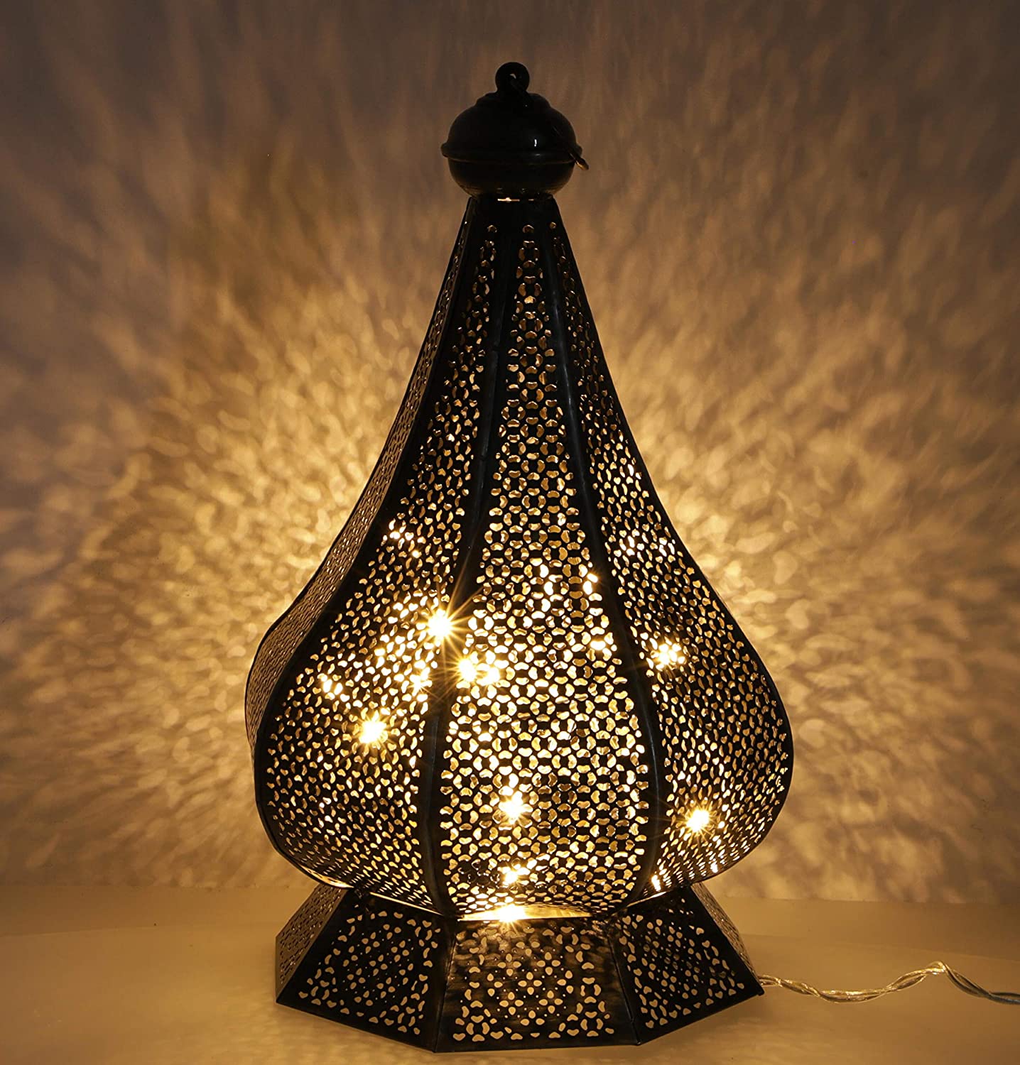 GURU SHOP Oriental Metal Lantern in Moroccan Design, Lantern - Metal Design 2, Black, 35 x 21 x 21 cm, Oriental Lanterns