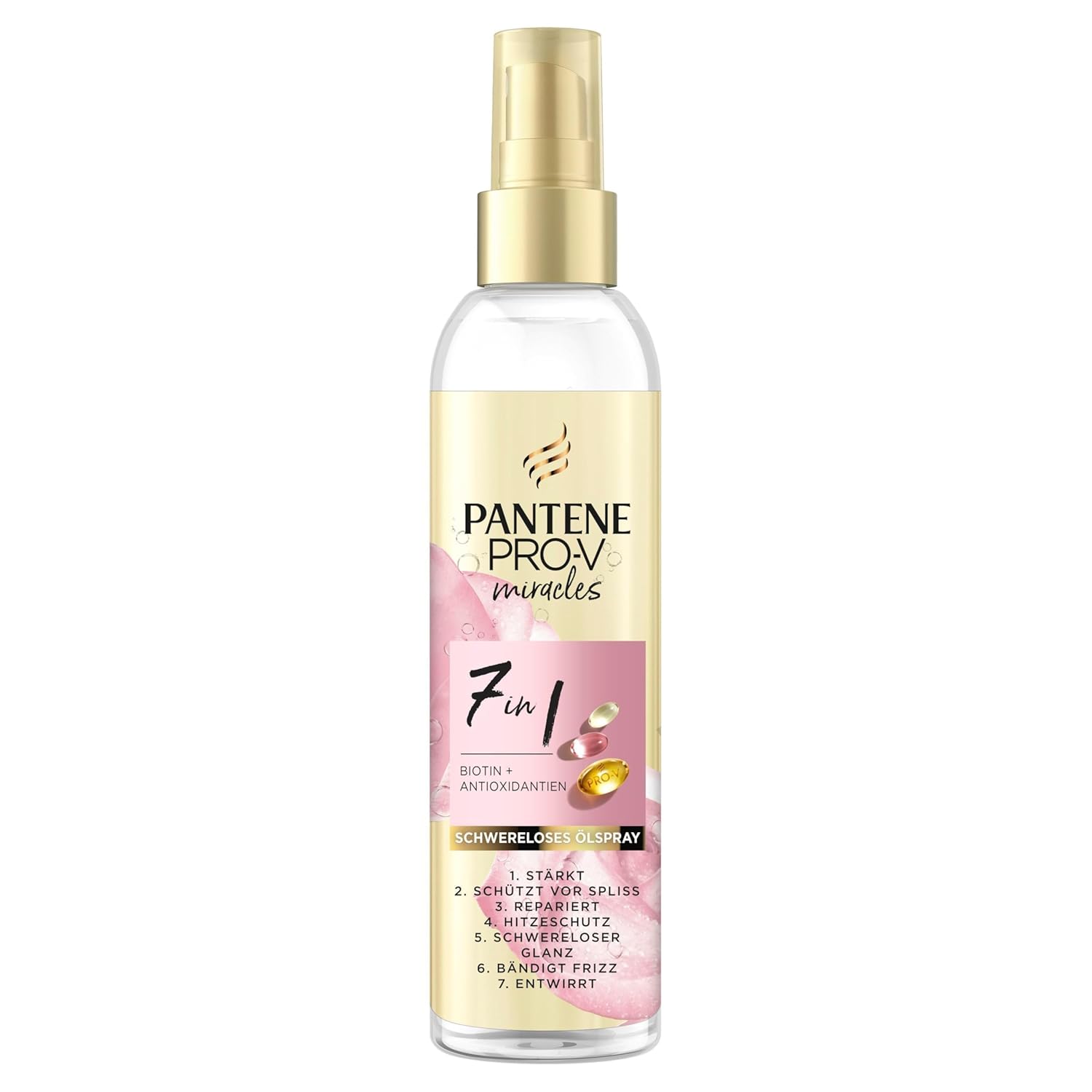 Pantene Pro-V 7-in-1 Weightless Oil Spray with Biotin 145 ml; Pro-V Miracles Hair Oil Spray Helps Strengthen Hair Against Styling Damage and Protects Against Split Ends; Tames Frizz and Refreshes