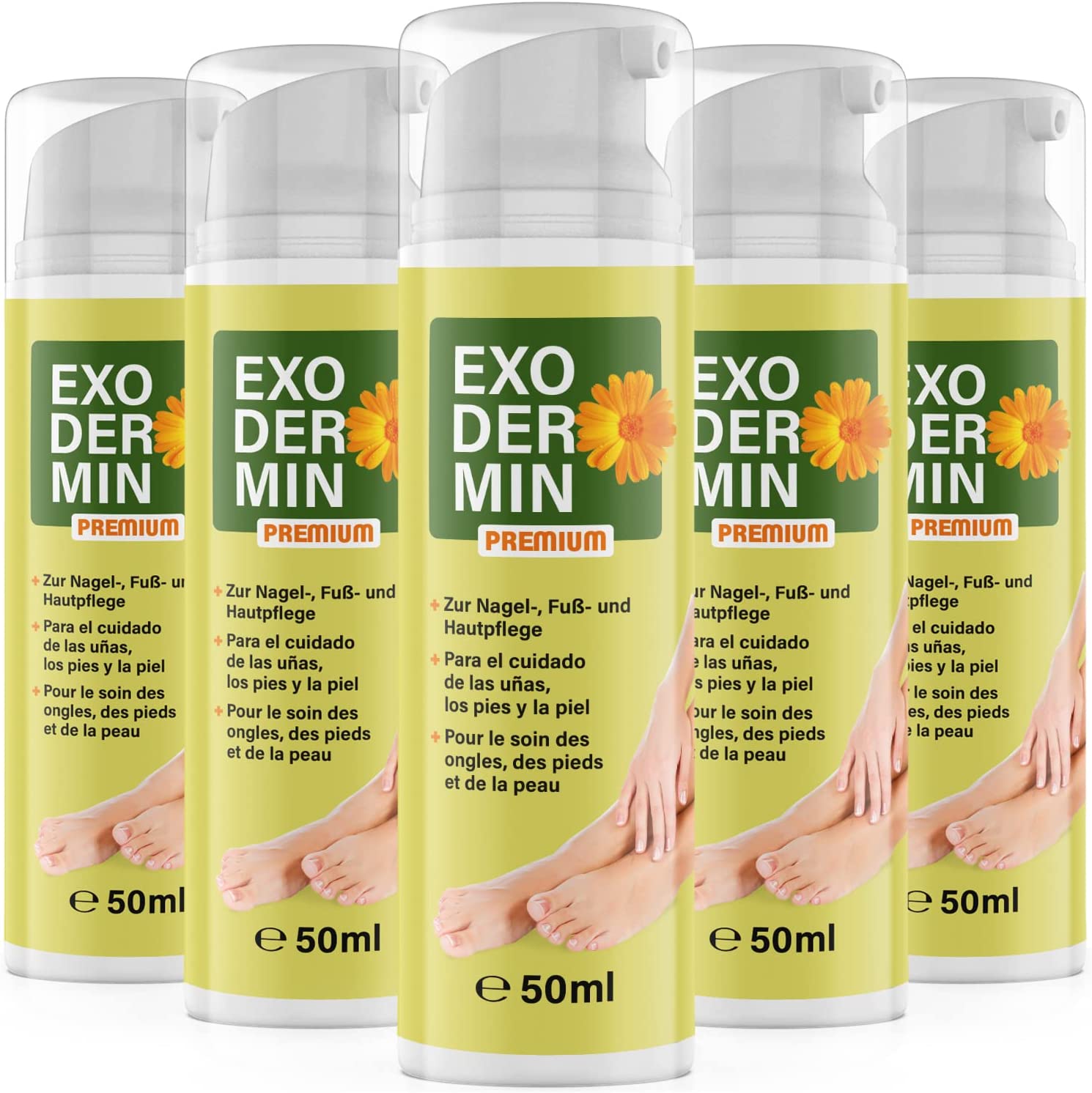 MayProducts Exodermin Premium Cream in Practical Pump Dispenser Foot Cream for Daily Nail, Foot and Skin Care 50 ml (Pack of 5)