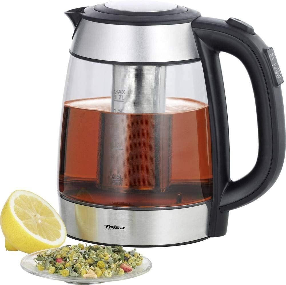 Trisa Perfect Tea Glass Tea Maker Brushed Stainless Steel Black