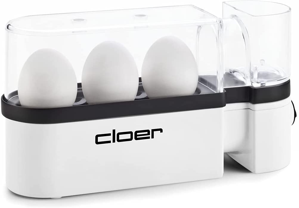Cloer 6021 Egg Boiler, Up to 3 Eggs, Removable Egg Carrier, Serving Function, 300 Watt, Plastic, White