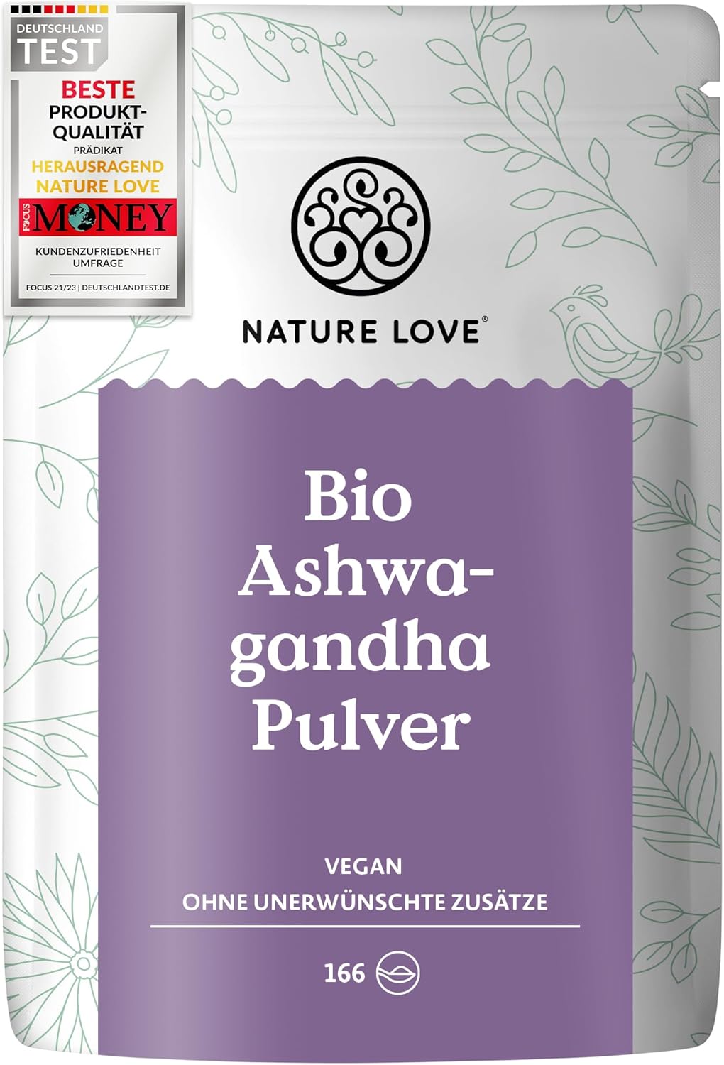 NATURE LOVE® Organic Ashwagandha Powder - 500 g - Withania Somnifera - for adding to smoothies, juices, golden milk or moon milk - organic certified, vegan, without unwanted additives