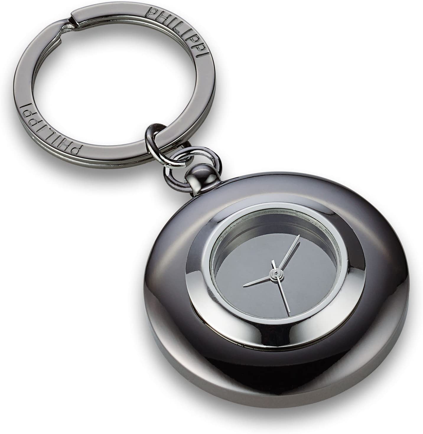Victoria Nickel Keychain With Clock, Black Chrome, 7 (L) Cm