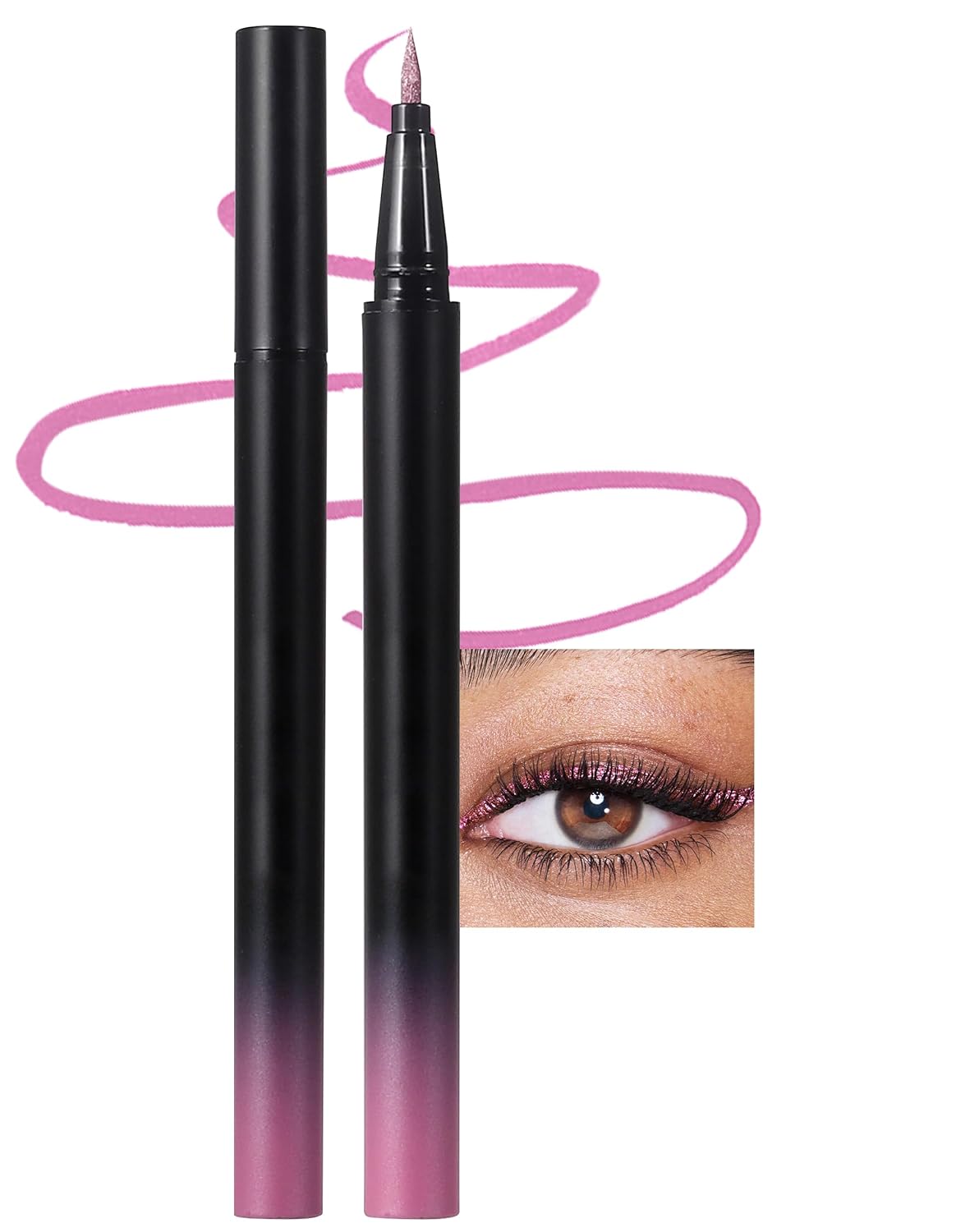 Erinde Pink Liquid Glitter Eyeliner, Liquid Glitter Eyeliner Pen, Metallic Pearlescent Eye Liner Pencil, Shimmer Eye Makeup Waterproof, Durable Sparkling Eyeshadow Pen #Pink