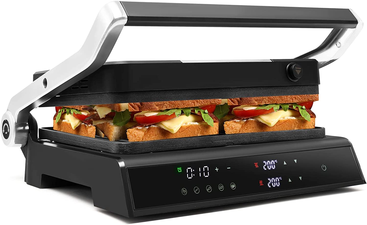 RELAX4LIFE Contact Grill 1200 W, Electric Grill Sandwich Maker Paninimaker, Sandwich Toaster 3 in 1, Grill Toaster 90 °C - 230 °C, Indoor Grill with Non-Stick Coating and Removable Plates