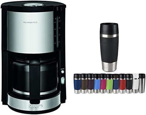 Krups Proaroma Plus KM3210 Filter Coffee Machine | 10 Cups | 1100 Watt | Black with Stainless Steel Applications + Emsa 513361 Travel Mug Classic | Thermal / Insulated Mug | Capacity: 360 ml
