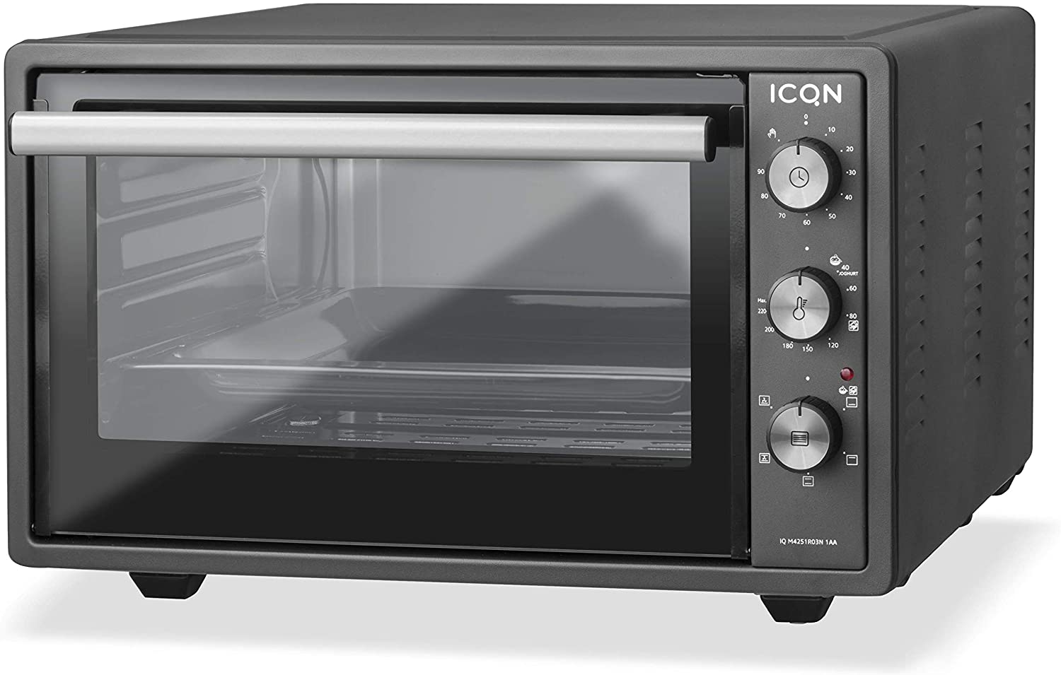 Icqn Mini Fan Oven, Pizza Oven, Mini Oven, Interior Lighting, Double Glazing, Timer Function, Enamelled, charcoal