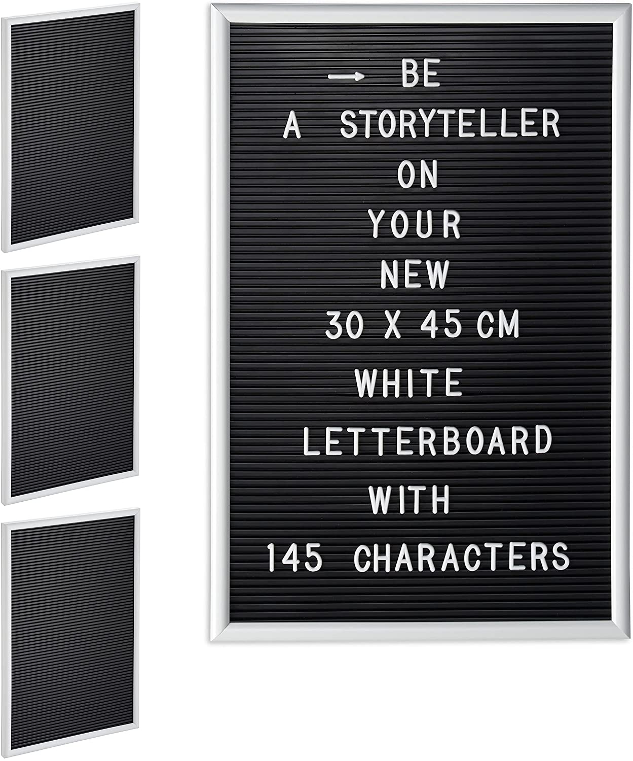 Relaxdays 4 x Letter Boards, 145 Letters, Numbers, Special Characters, 45 x 30 cm, Plastic, White