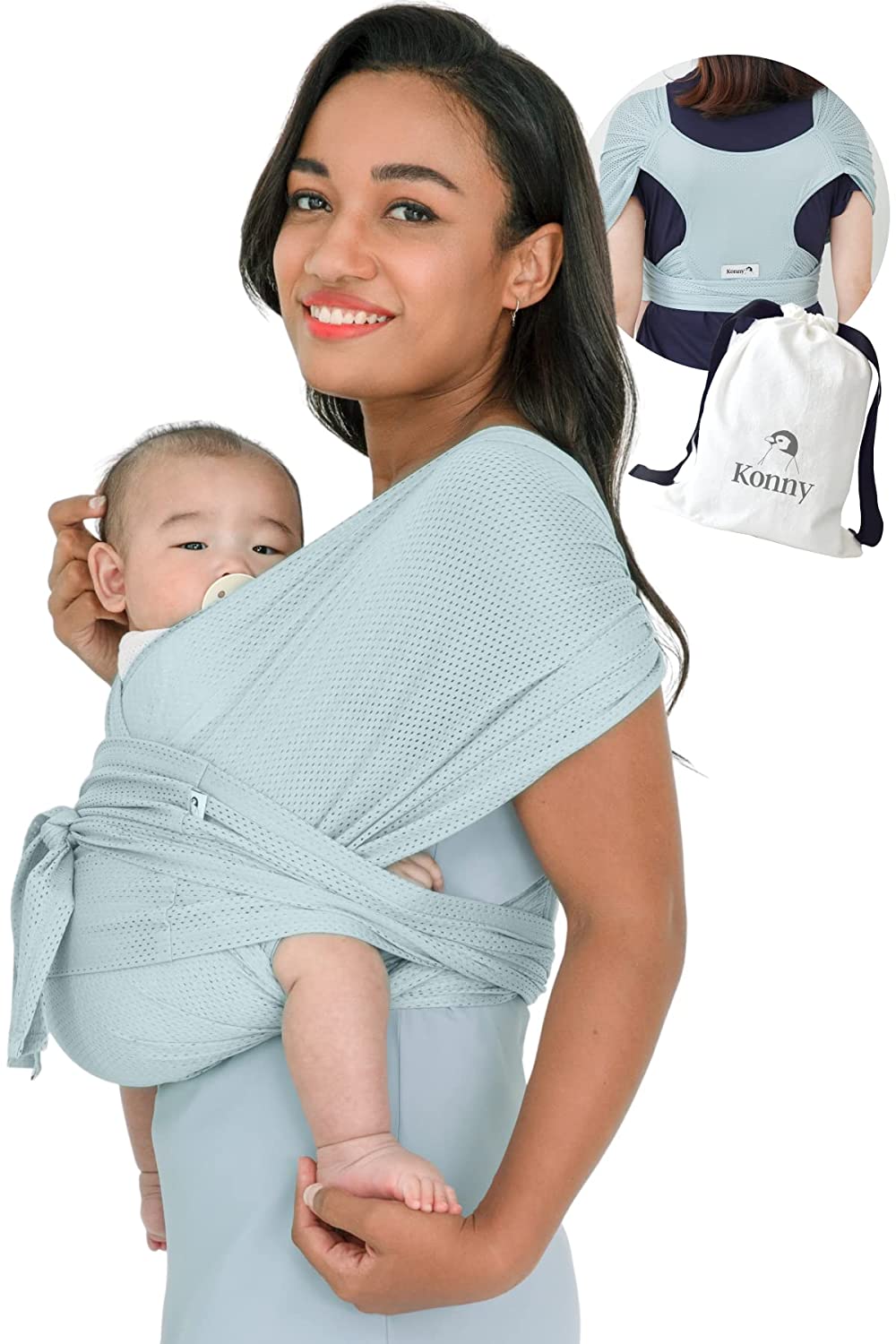 Konny Air Mesh Baby Carrier | Ultra Lightweight, Hassle-Free Baby Wrap | Newborns, Infants up to 20 kg Toddlers | Cool and Breathable Fabric | Useful Sleep Solution (Mint, 3XL)