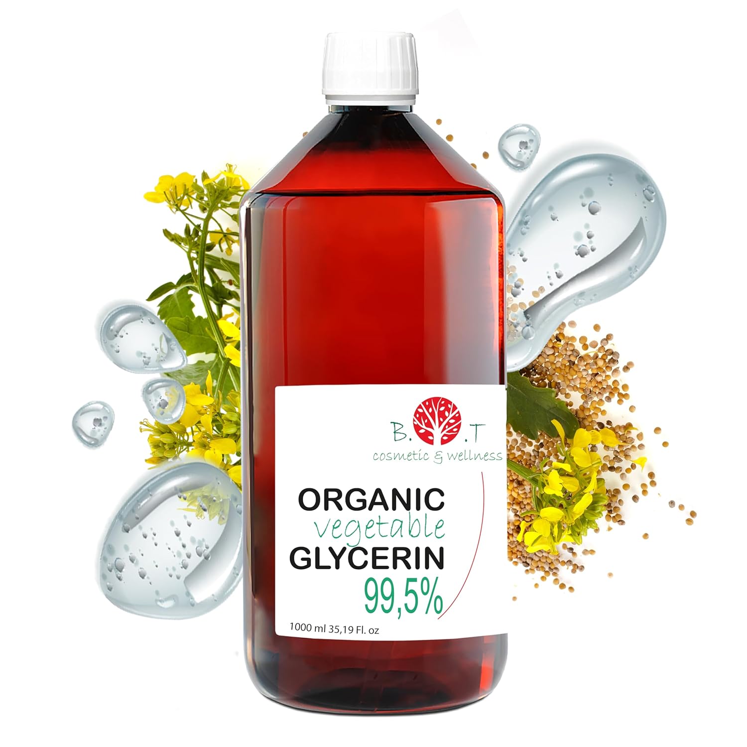 Pure Liquid Organic Plant Glycerin Certified Organic. Glycerin Base Natural Cosmetics for Home. Natural Moisturising Cream (Skin & Hair) - 1000 ml / 1 kg