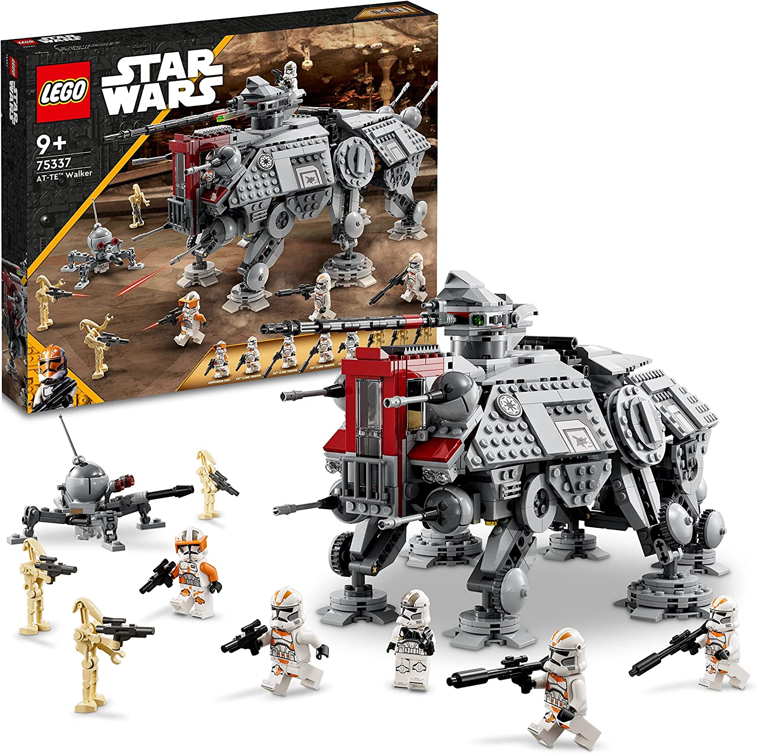 LEGO 75337 Star Wars at-TE Walker Moving Toy Model Set with Mini Figures Including 3 Clone Soldiers, Battle Droid and Dwarf Spinning Droid