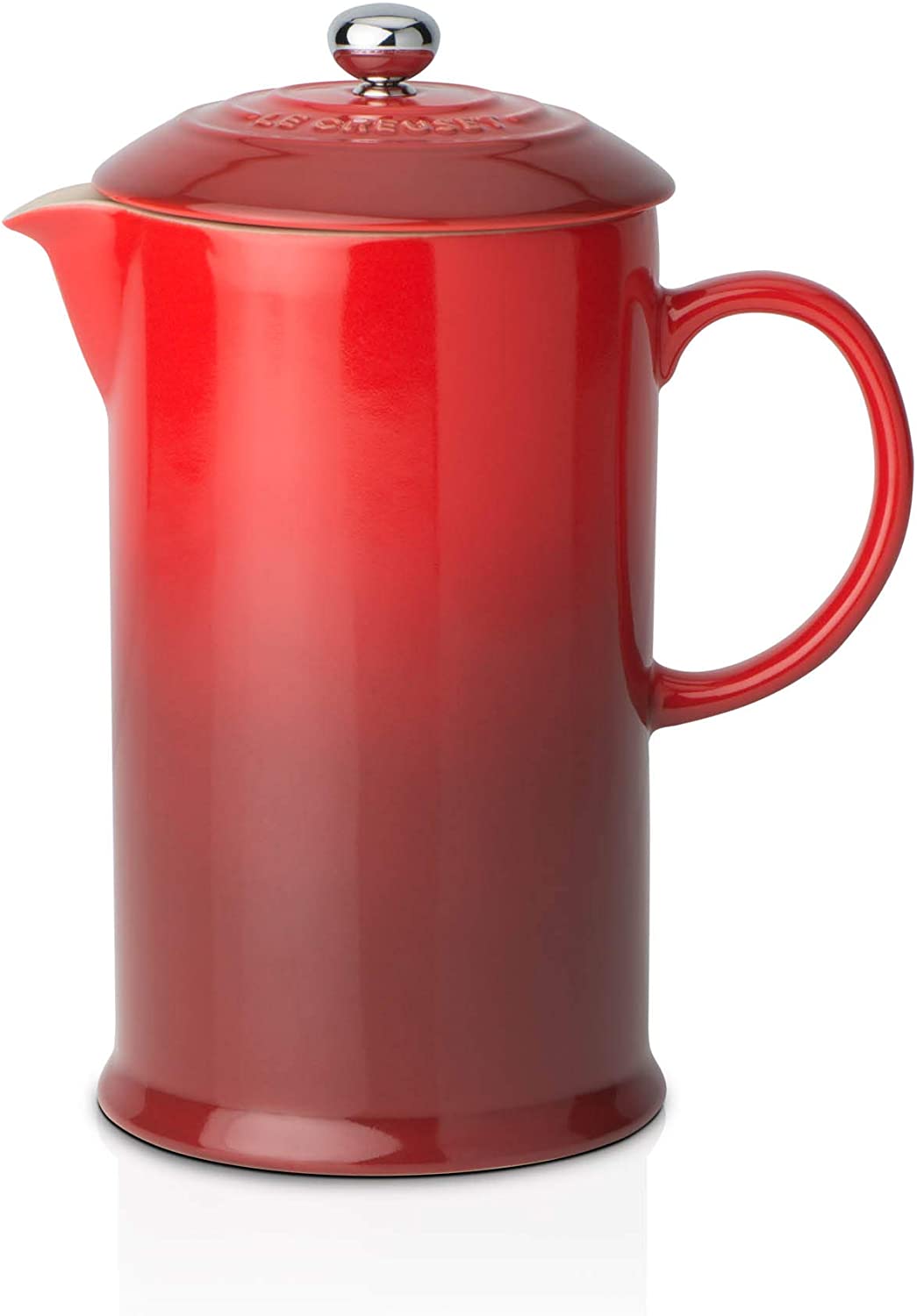 Le Creuset French Press Coffee Maker with Stainless Steel Press Insert 800 ml Stoneware, cherry red, 750 ml