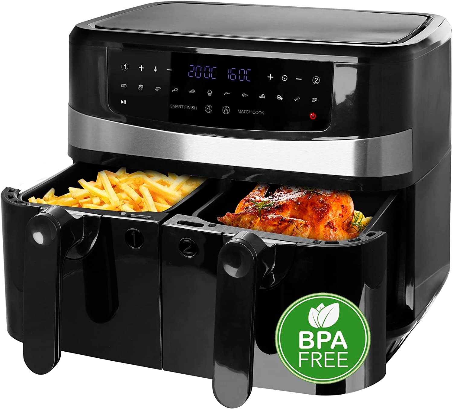 Emerio Double AF-126672 Digital Hot Air Frying With Hot Air Without Additional Oil 2 x 4.5 L Volume 12 Programs BPA Free Function (Both Ready) Black