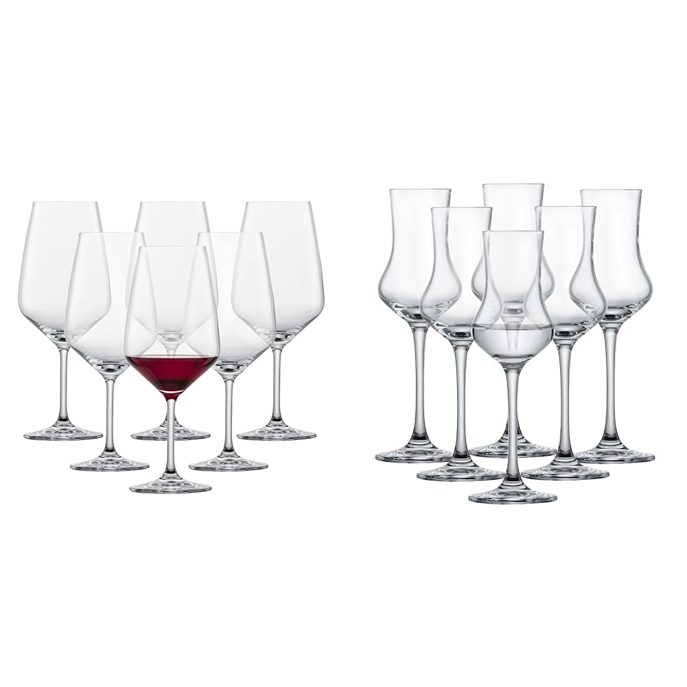 Schott Zwiesel Bordeaux Red Wine Glass Taste (Set of 6) & Grappa Glass Classico (Set of 6) Classic Stemed Shot Glasses Dishwasher Safe Tritan Crystal Glasses 0.09L