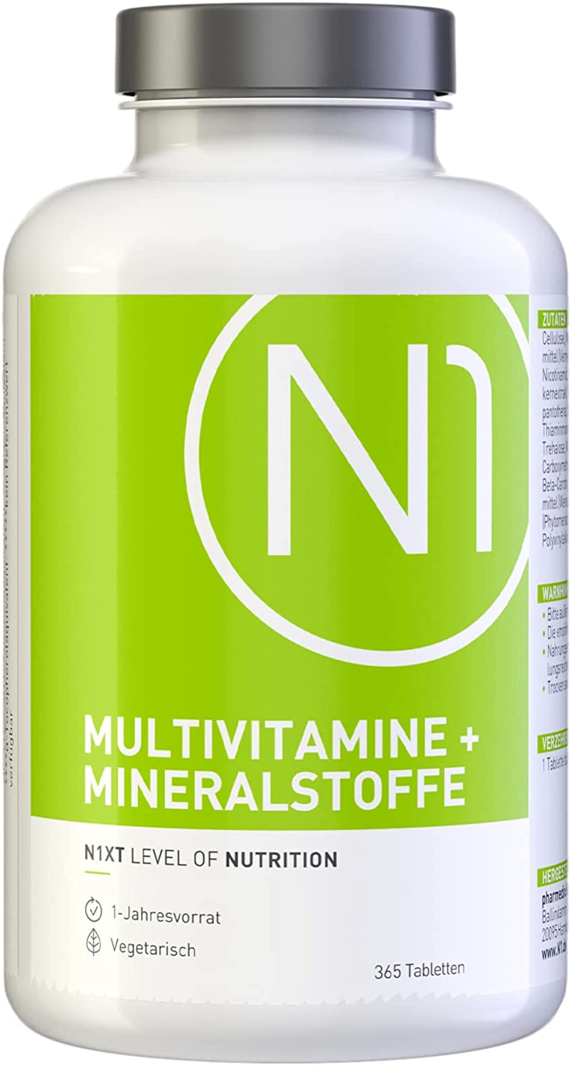 N1 Multivitamin tablets high can - All vitamins + minerals - 365 tablets 1 year supply - Dietary supplement - Vitamin tablets / supplements - Vegetarian, lactose -free & gluten free
