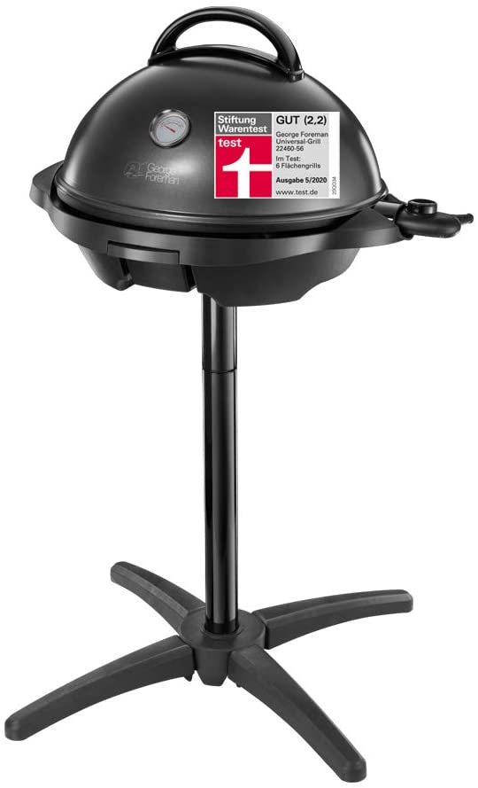George Foreman Grill 2-in-1 electric grill: standing grill and table grill (indoor and outdoor use, balcony and kitchen, diameter 44.5 cm, temperature display, lid + cool touch handle, grease drip tray, 2400 Watt) 22460-56