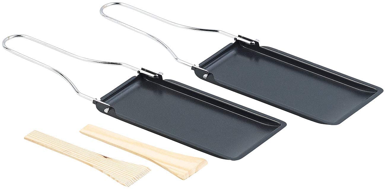 Rosenstein & Söhne Grill pans: set of 2 grill pans with folding handle, dishwasher-safe (raclet pan)