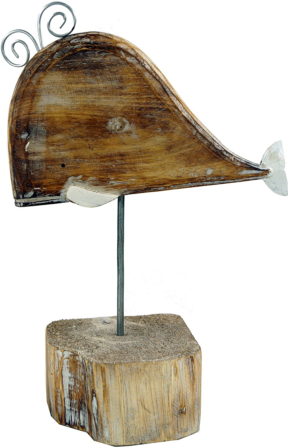Guru-Shop Carved Wooden Figurine Whale, Moby Dick 2, On Wooden Metal Stand,