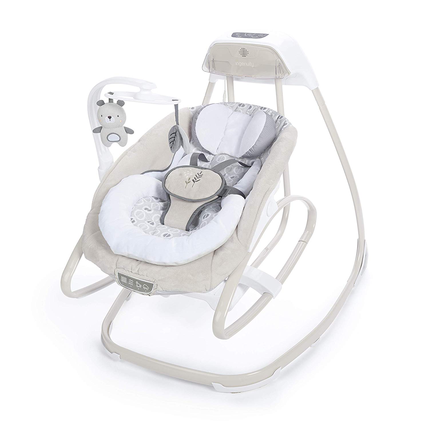 Ingenuity, Holden Panda 2 in 1 Baby Swing and Rocker with Vibrations, Melodies, Automatic Rocking Function, Timer and Power Adapter, Rotates around its Own Axis