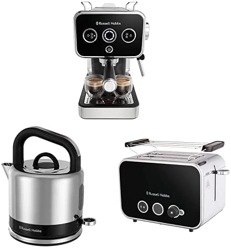 Russell Hobbs Frühstücksserie: Espressomaschine (Siebträgermaschine, 15 Bar) + Wasserkocher (1,5l, Schnellkochfunktion) + Toaster (für 2 Scheiben, extra breite Toastschlitze) [Serie Distinction]