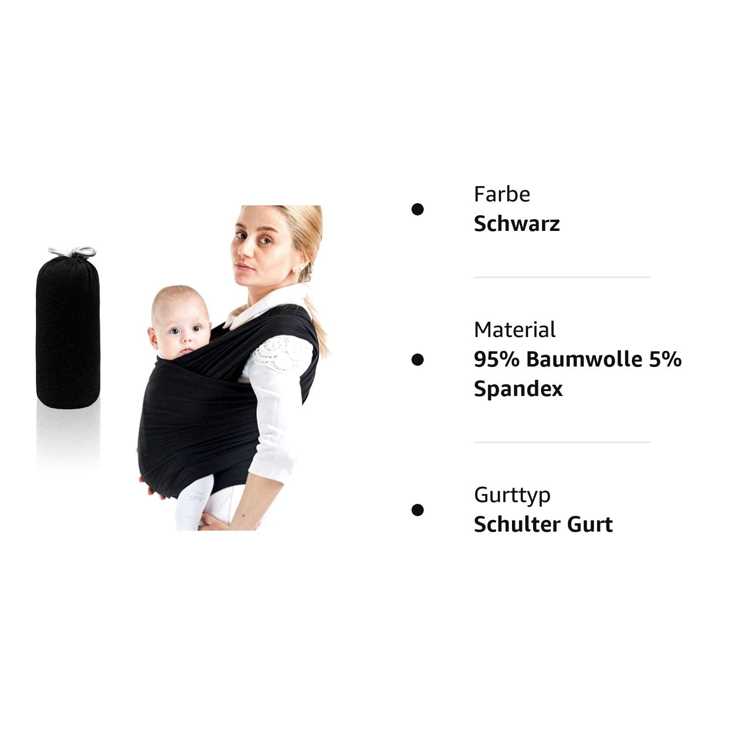 SaponinTree Baby Carrier Sling High-Quality Baby Belly Carrier Elastic Sling for Newborns and Toddlers up to 15 kg, 100% Soft Organic Cotton for Men and Women (Black)