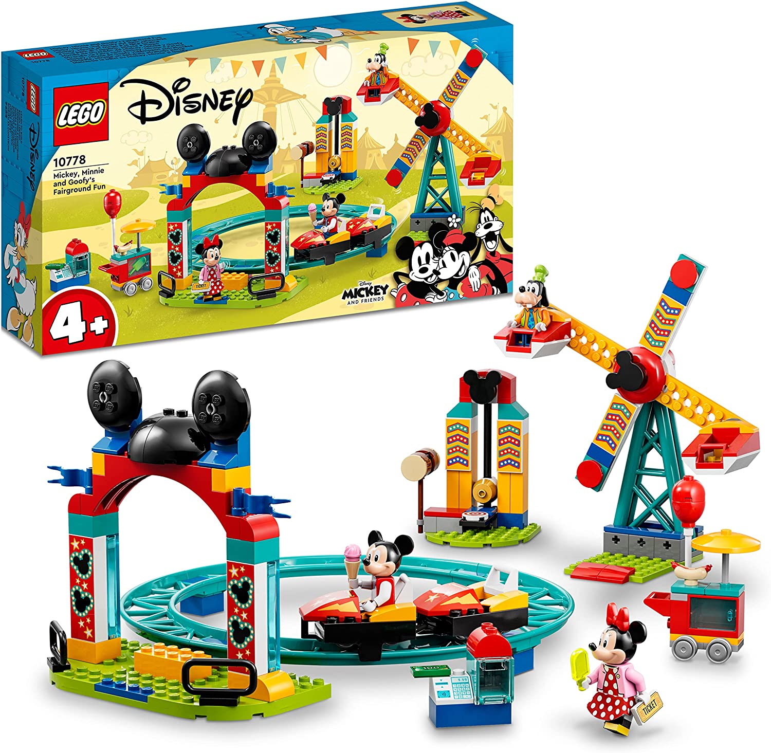 LEGO 10778 Disney Mickey, Minnie and Goofy at the Fair Market Firmes with Roller Coaster and Ferris Wheel, Building Toy, from 4 Years