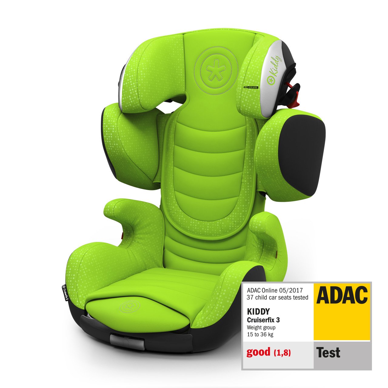 Kiddy Cruiserfix 3 Child Car Seat Group 2/3 (Approx. 3 years to 12 years (approx. 15kg - 36kg) with Isofix 2019 collection Lizard Green