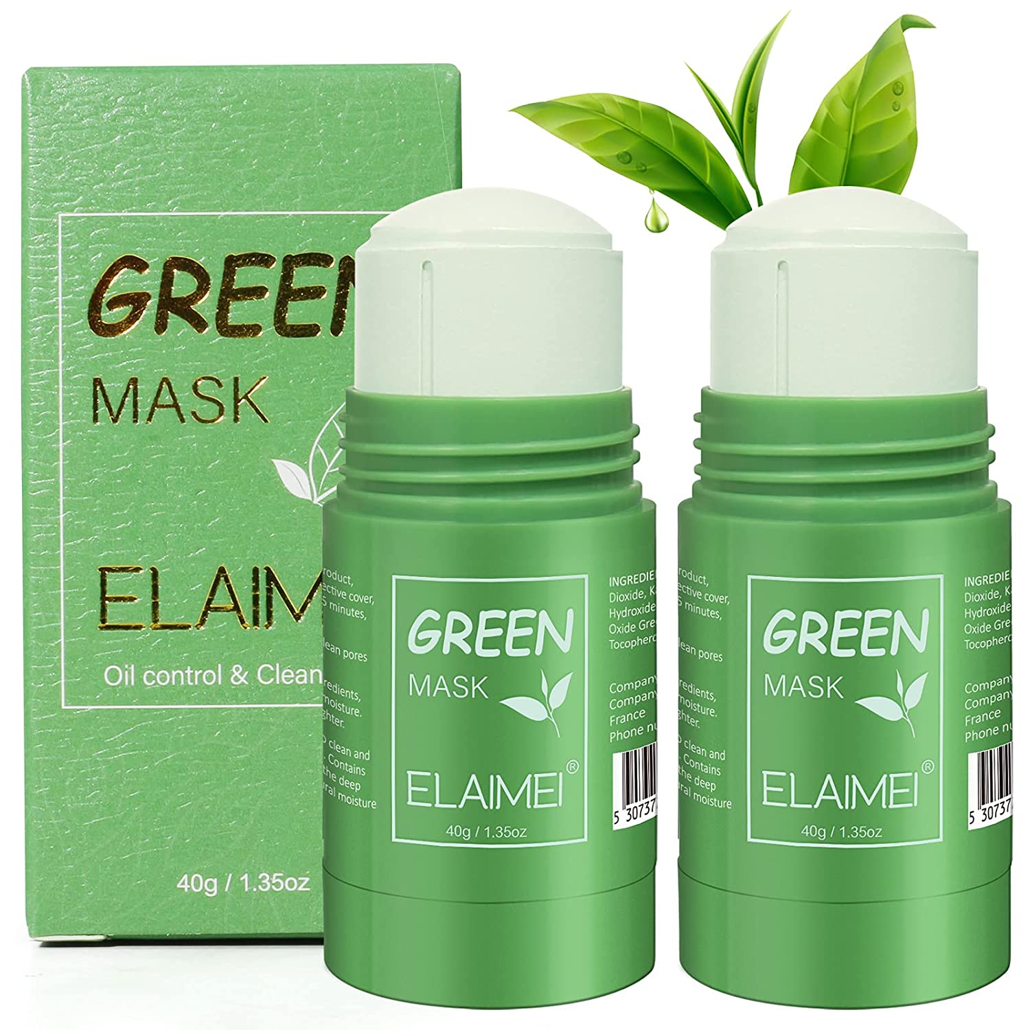 Moulis Pack of 2 Purifying Deep Clean Oil Control Cleansing Green Tea Stick Mask, Anti-Acne Green Face Mask Sticks, Solid Oil Control Cleansing Mask All Skin Types