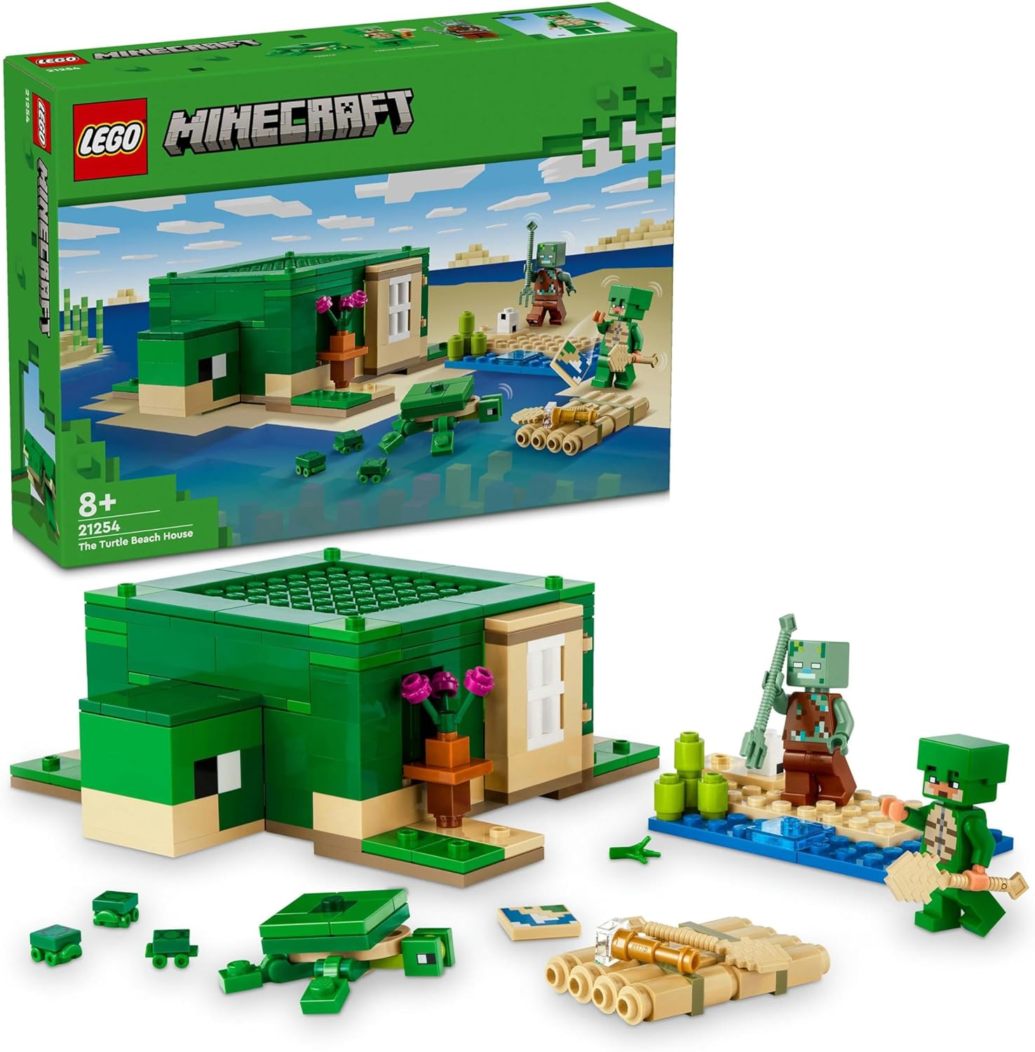 LEGO Minecraft The Turtle Beach House, Toy House with Accessories for Girls and Boys from 8 Years, Set with Animals and Figures from the Video Game, Gift for Gamers 21254