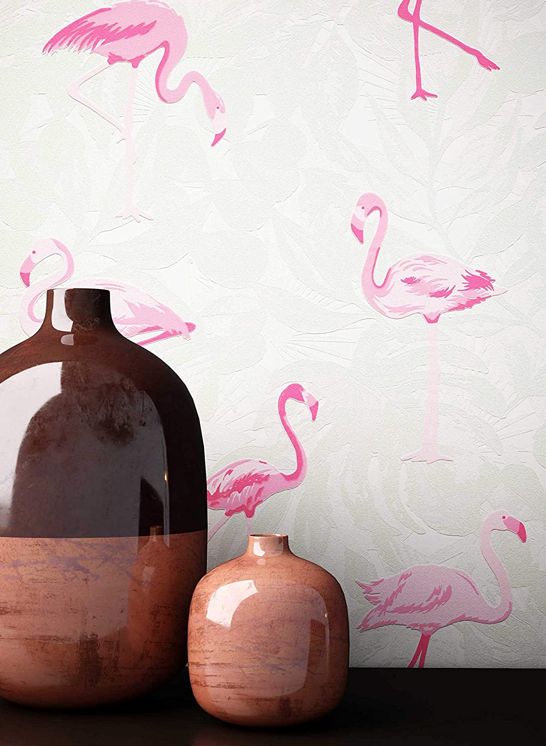 Newroom Design Newroom Wallpaper Cream Flamingos Animals Non-Woven Wallpaper Pink Modern D