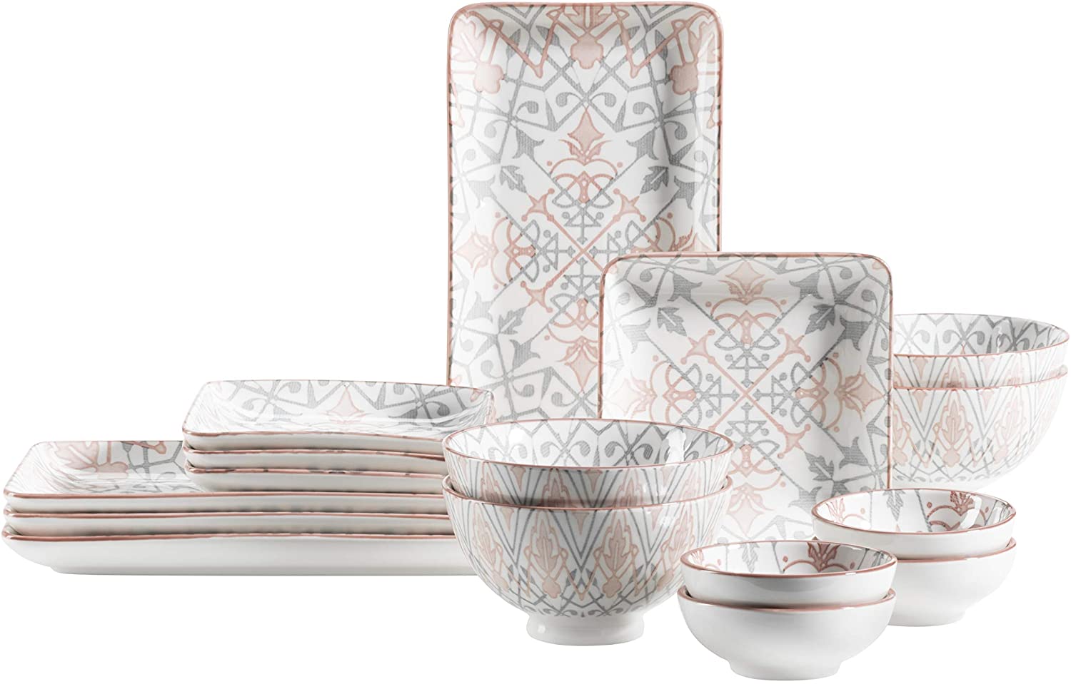Maser Mäser - Nantes Series - Grey and Pink Porcelain Crockery Set