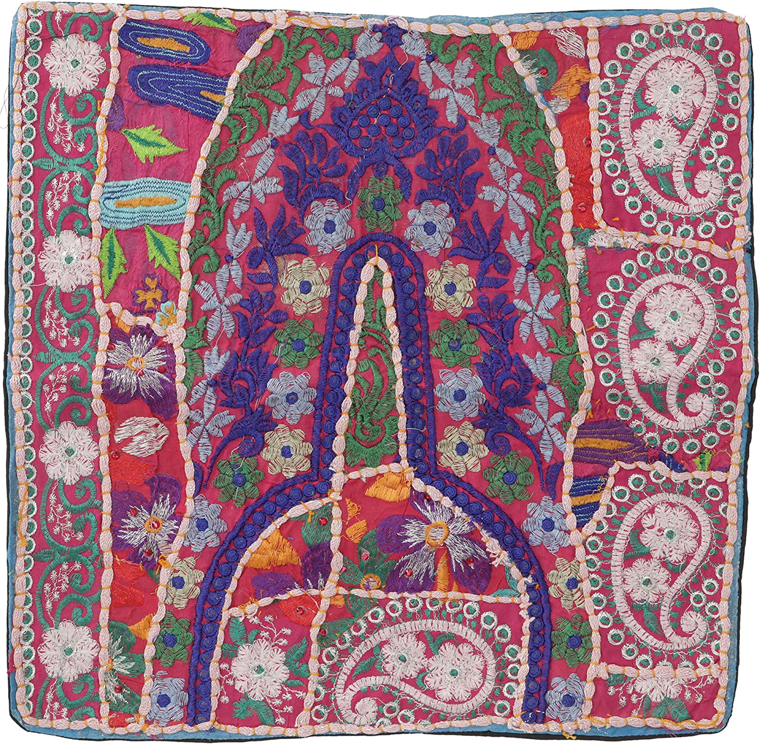 Guru-Shop GURU SHOP Patchwork cushion cover, decorative cushion cover made of Rajasthan, single piece, pattern 6, multi-coloured, cotton, 40 x 40 cm, decorative cushion, sofa cushion